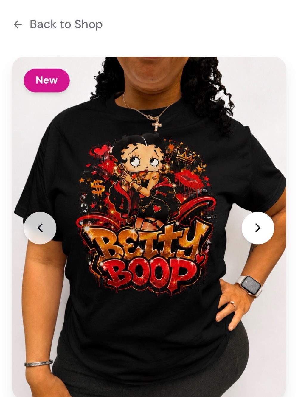 Betty Boop Black Tee with Red & Gold Graphic